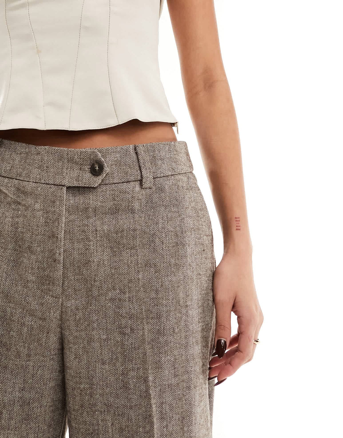 NA-KD co-ord herringbone straight trousers in dark beige - ASOS Sample Sale