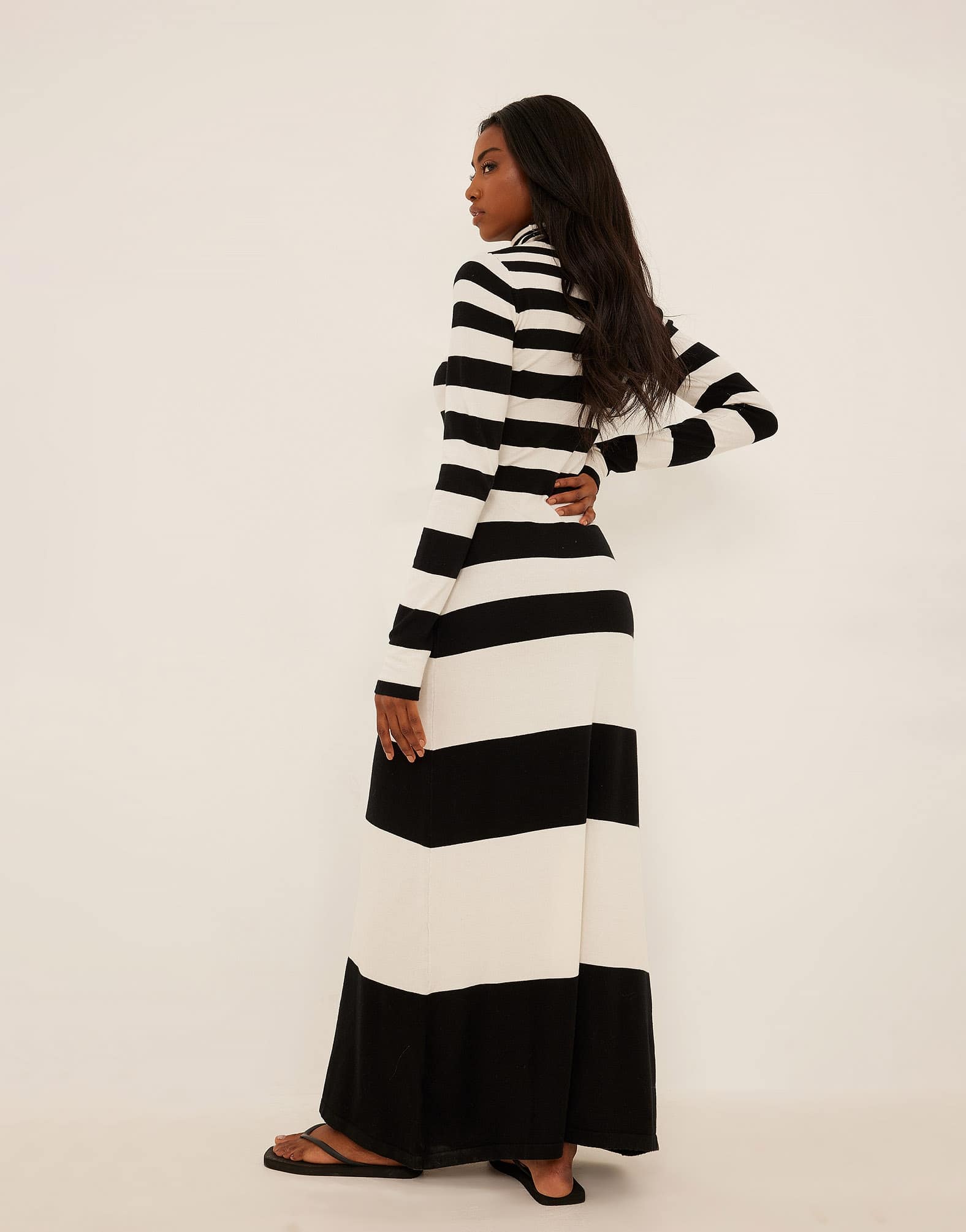 NA - KD fine knit high neck maxi dress in black and white stripe - ASOS Sample Sale