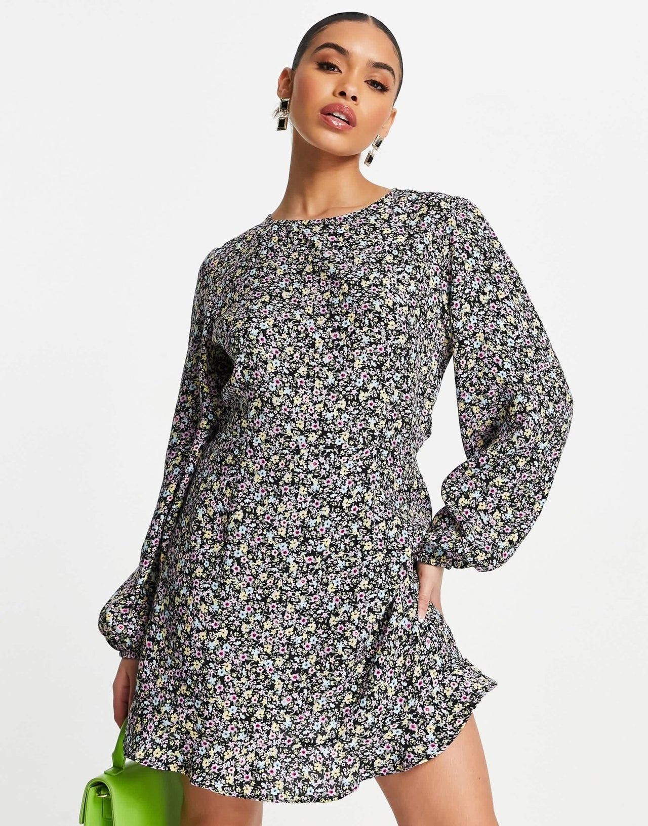 NA - KD long sleeve open back mini dress in floral - ASOS Sample Sale