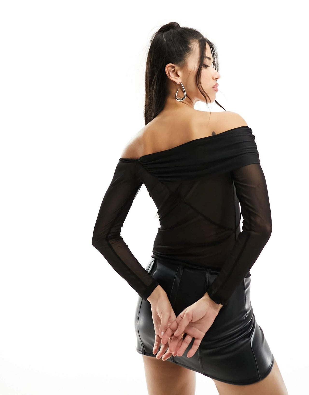 NA - KD mesh detail draped top in black - ASOS Sample Sale