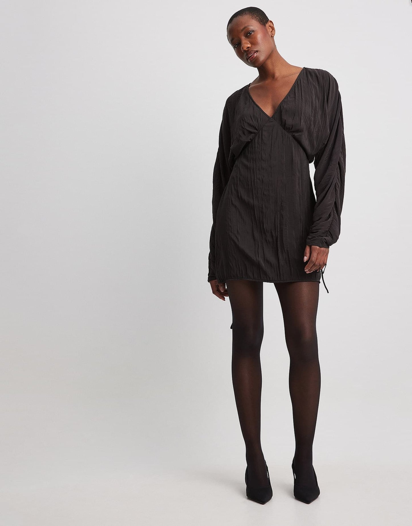 NA - KD tie detail v neck mini dress in black - ASOS Sample Sale