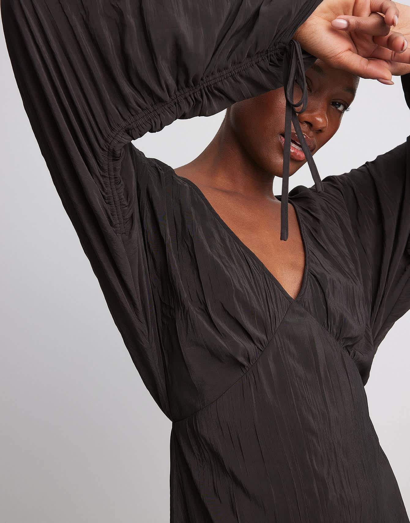 NA - KD tie detail v neck mini dress in black - ASOS Sample Sale