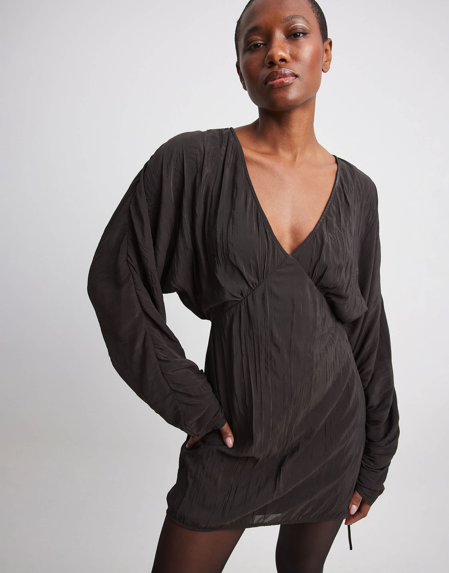 NA - KD tie detail v neck mini dress in black - ASOS Sample Sale