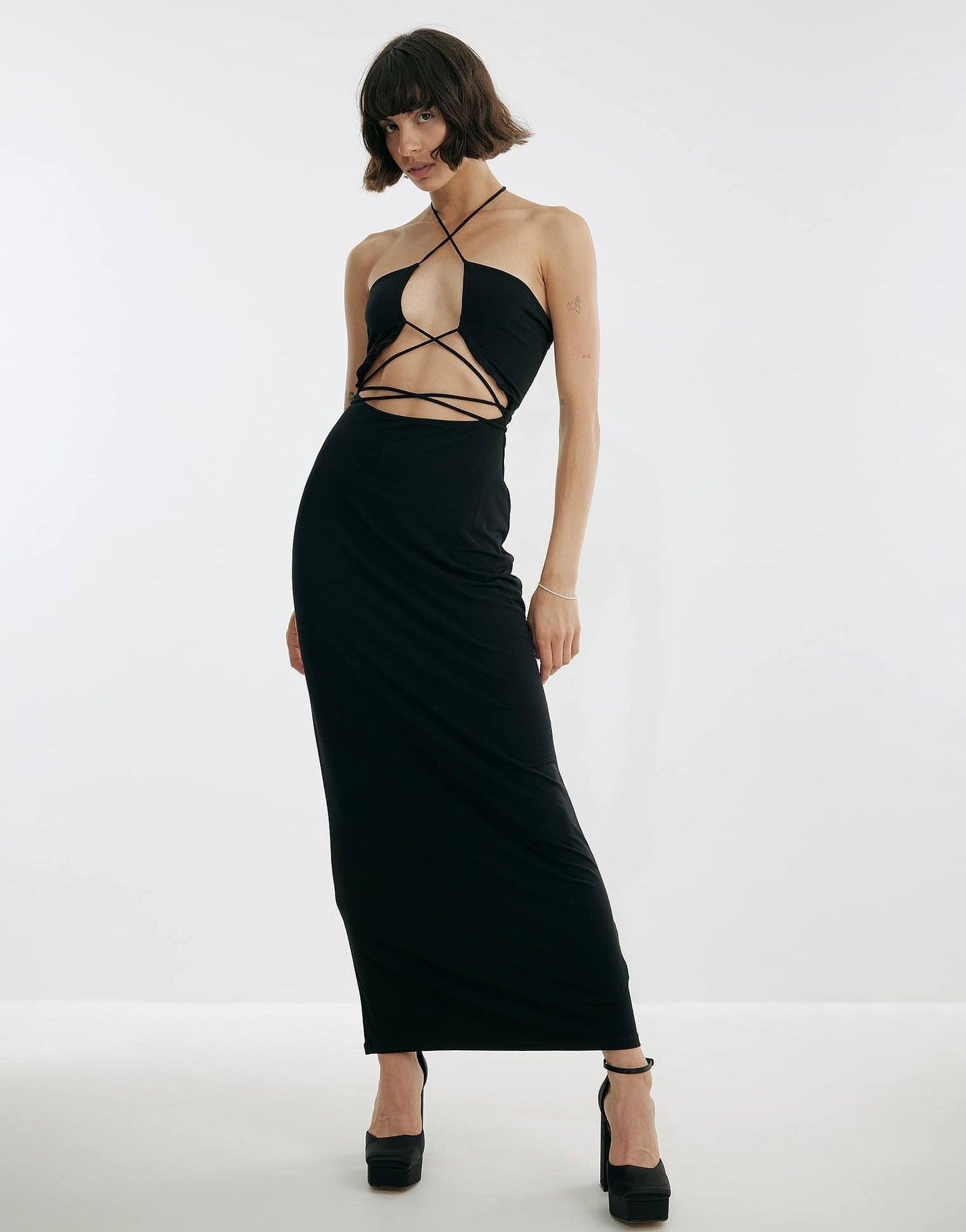 NA - KD X Josefine HJ cut out maxi dress in black - ASOS Sample Sale