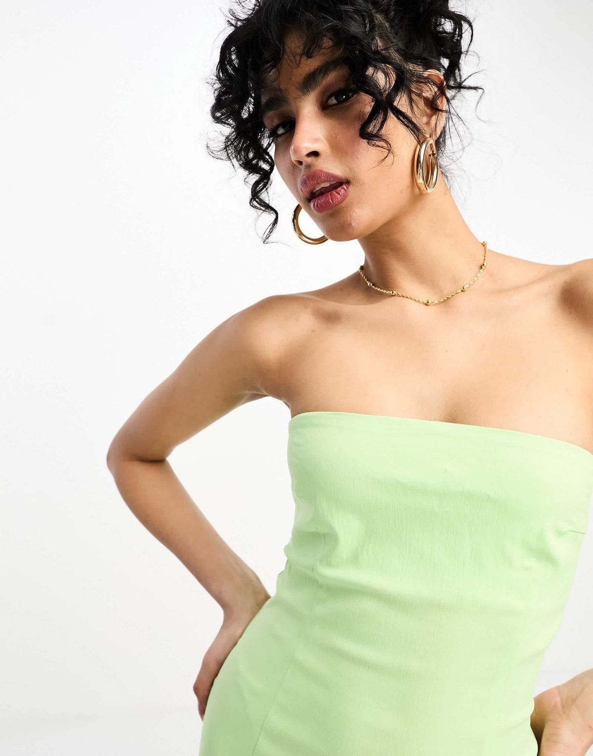 NA - KD x Josefine HJ structured bandeau midi dress in green - ASOS Sample Sale