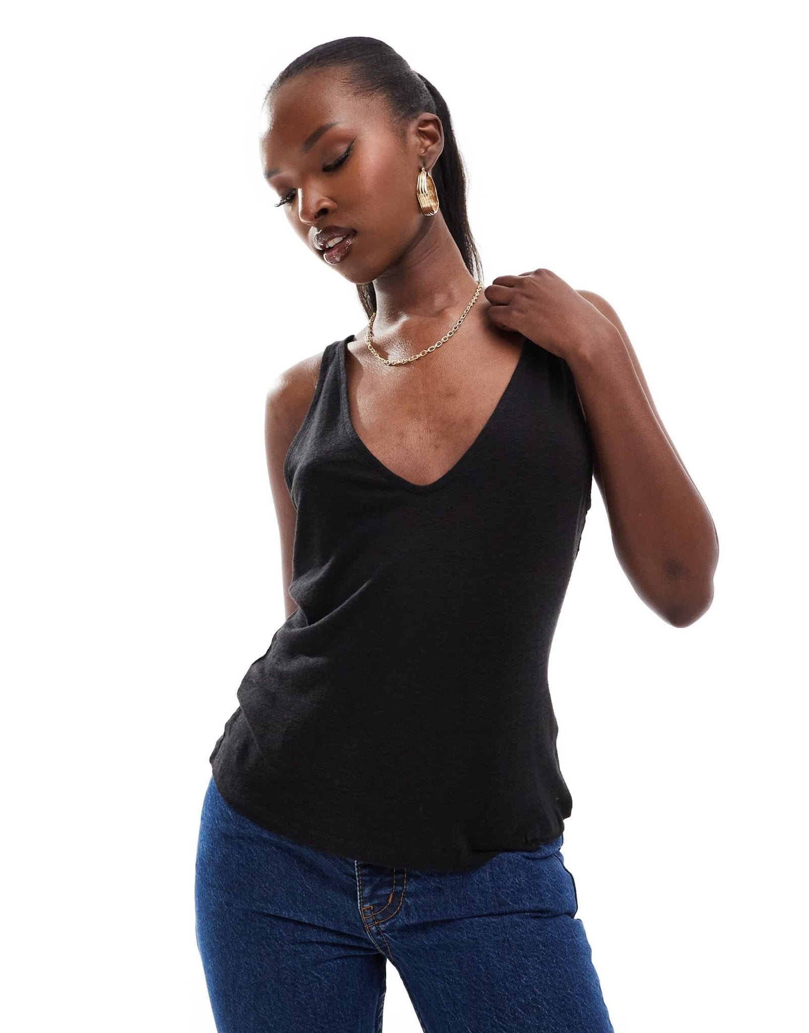 NA - KD x Laura Jane Stone sheer u - neck vest in black - ASOS Sample Sale