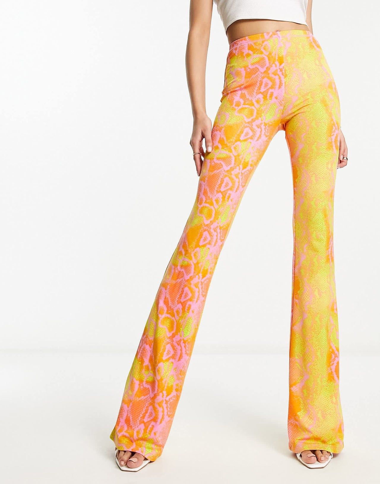 Naked Wardrobe high waist flared trousers in neon snake print - ASOS Sample Sale
