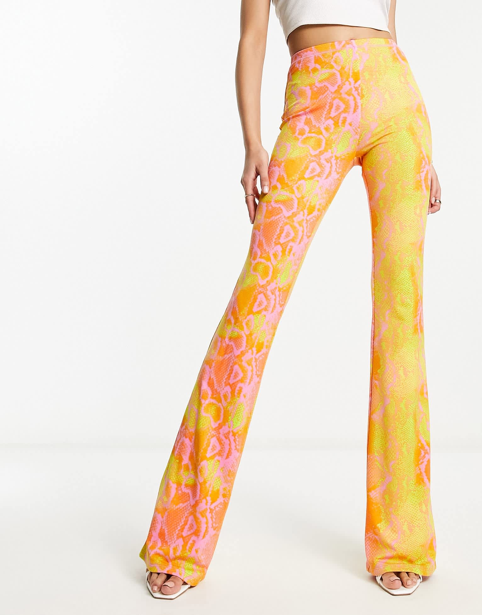 Naked Wardrobe high waist flared trousers in neon snake print - ASOS Sample Sale