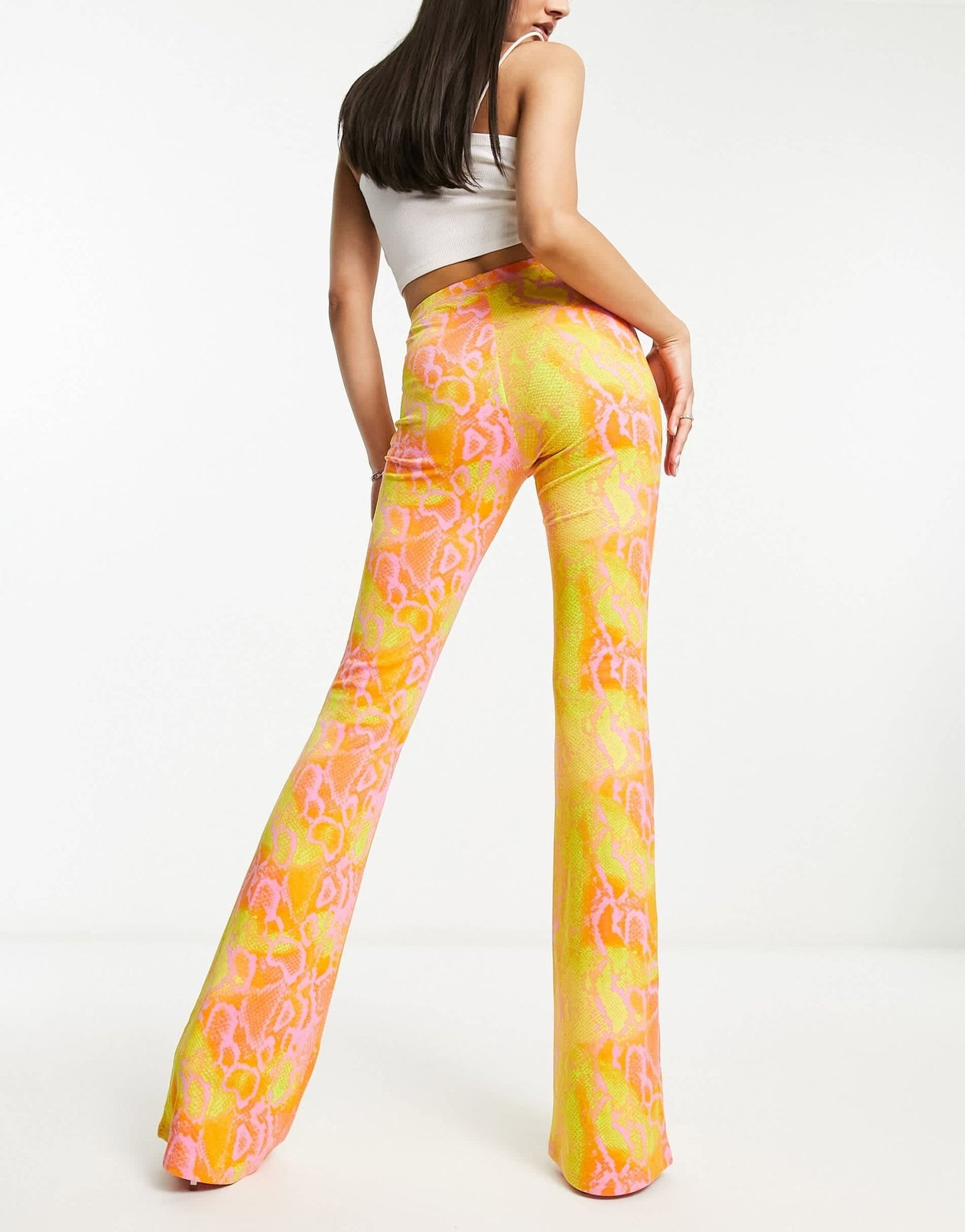 Naked Wardrobe high waist flared trousers in neon snake print - ASOS Sample Sale