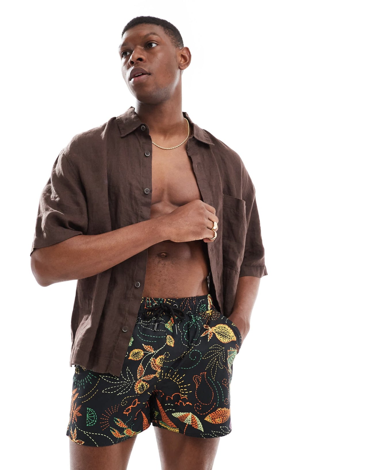 Native Youth all over stitch print swimshorts in black - ASOS Sample Sale