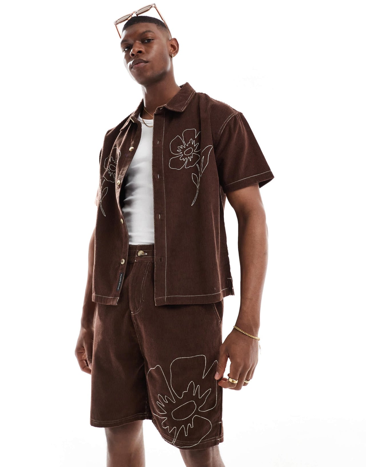 Native Youth corduroy short with contrast stitch in brown - ASOS Sample Sale