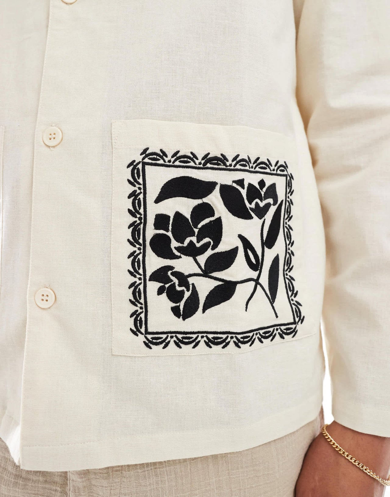 Native Youth embroidered collar overshirt in natural - ASOS Sample Sale
