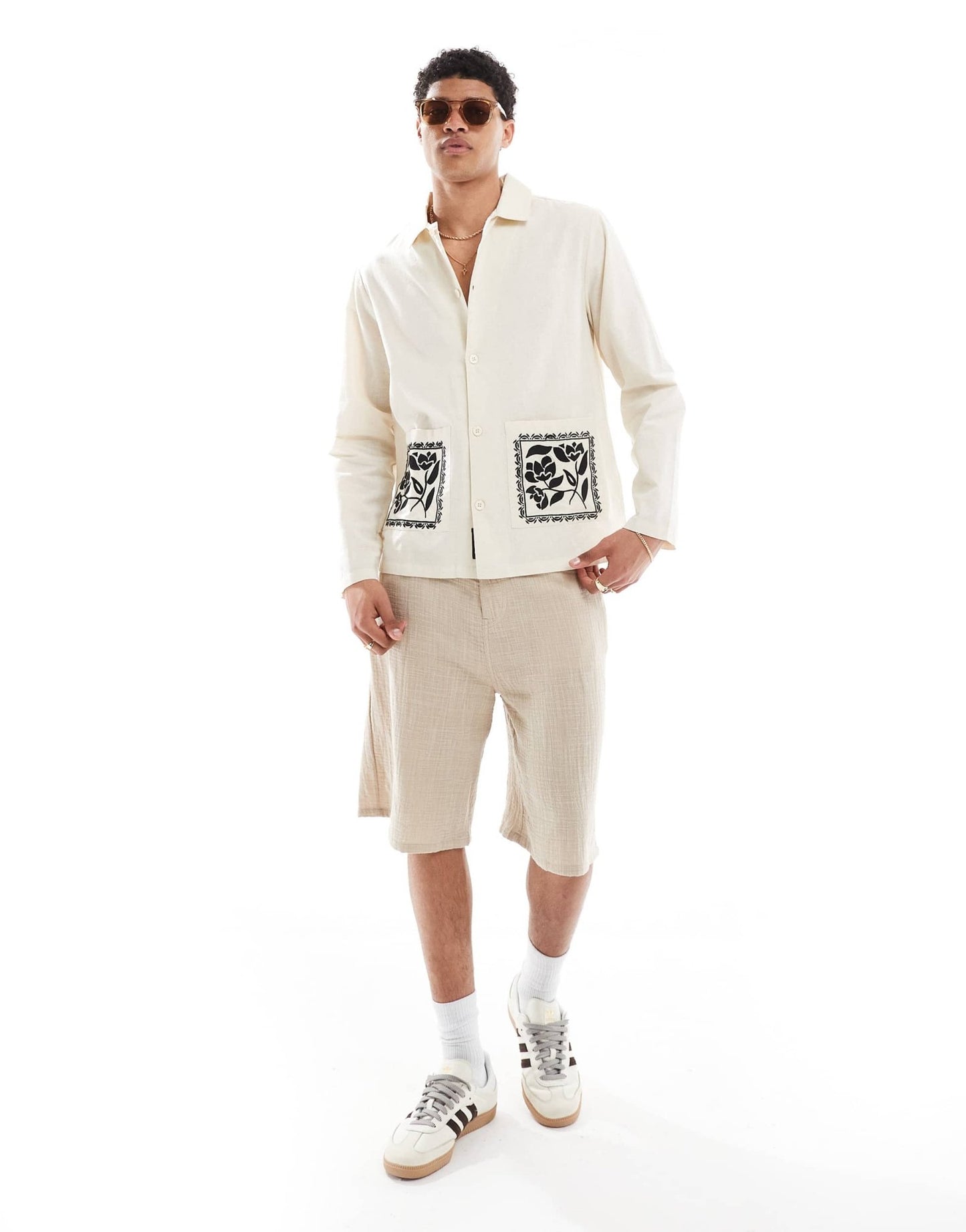 Native Youth embroidered collar overshirt in natural - ASOS Sample Sale