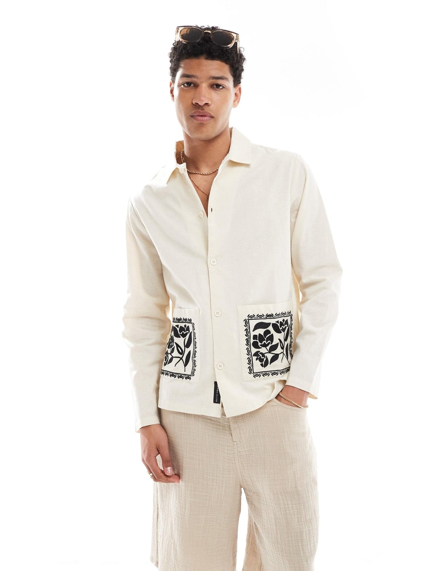 Native Youth embroidered collar overshirt in natural - ASOS Sample Sale