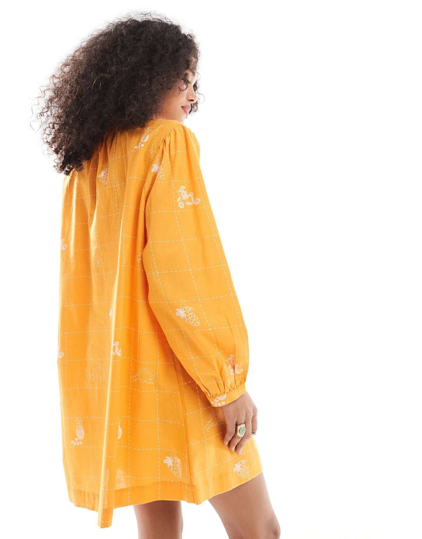 Native Youth embroidered puff sleeve mini smock dress in orange - ASOS Sample Sale