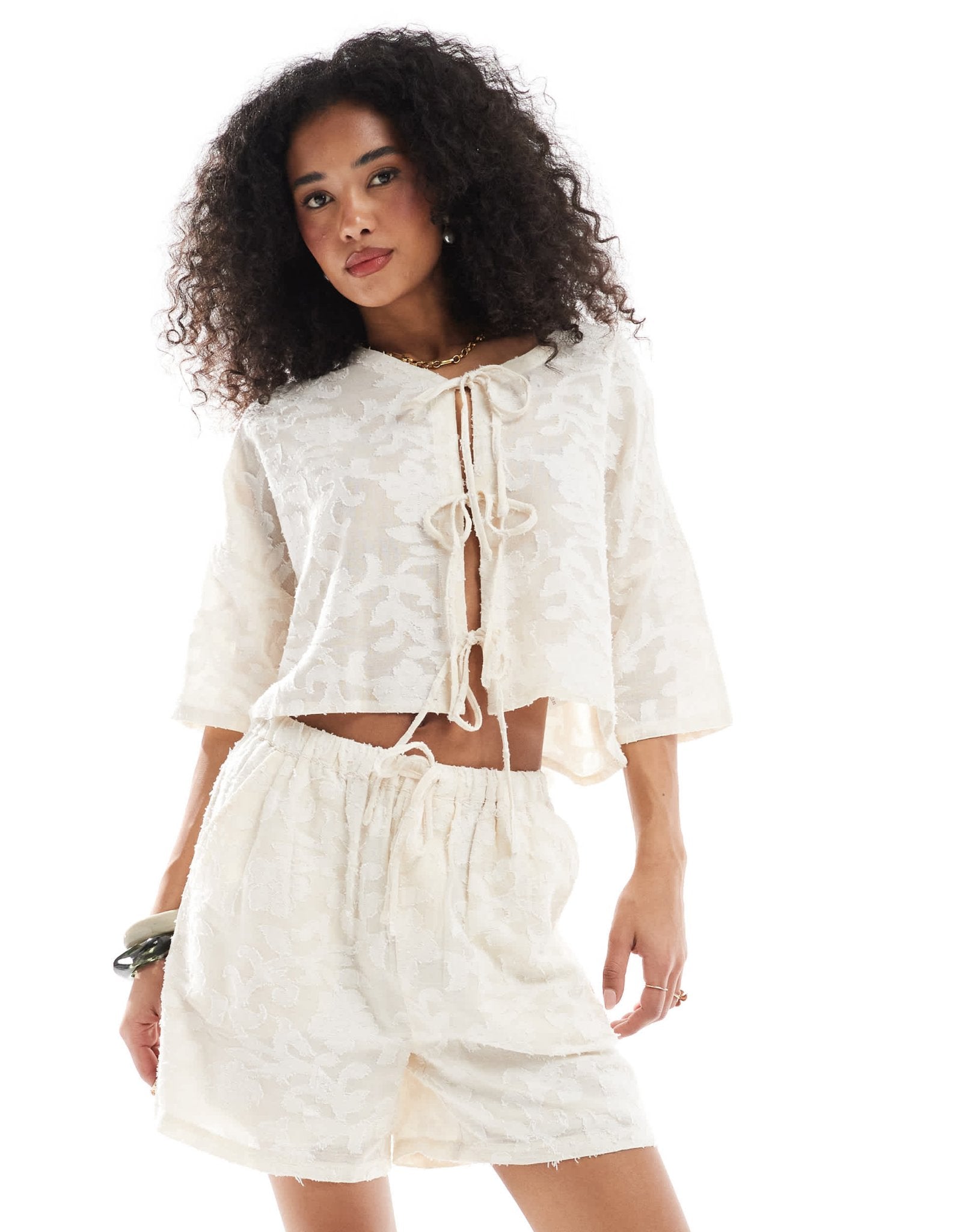 Native Youth embroidered shorts in ivory - ASOS Sample Sale