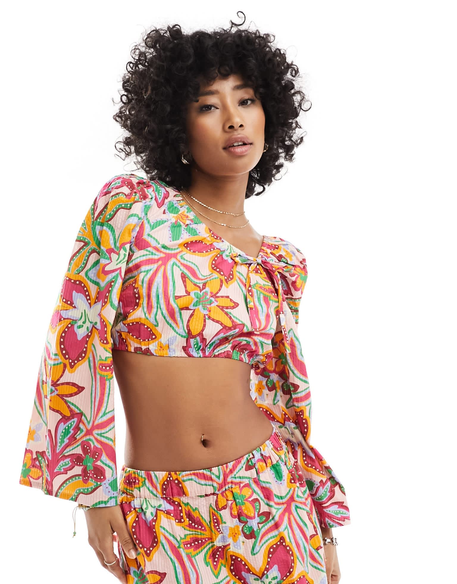 Native Youth floral print asymmetric cropped blouse co - ord in multi - ASOS Sample Sale