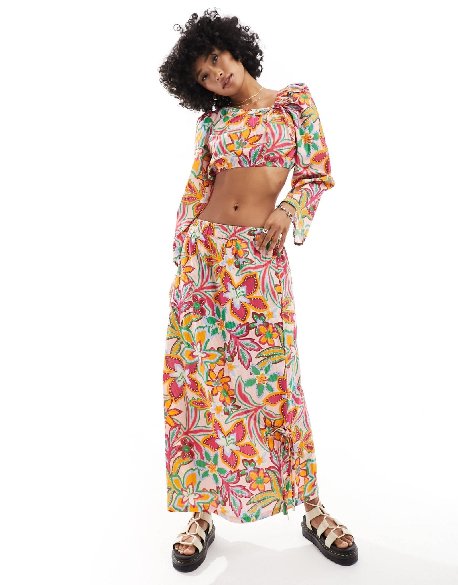 Native Youth floral print asymmetric cropped blouse co - ord in multi - ASOS Sample Sale