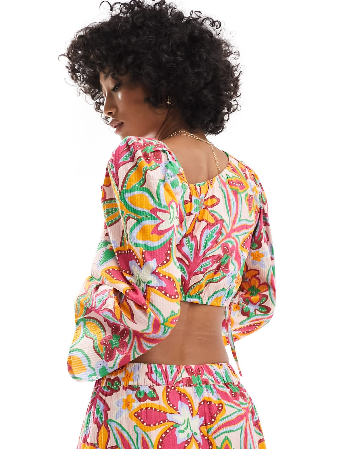 Native Youth floral print asymmetric cropped blouse co - ord in multi - ASOS Sample Sale