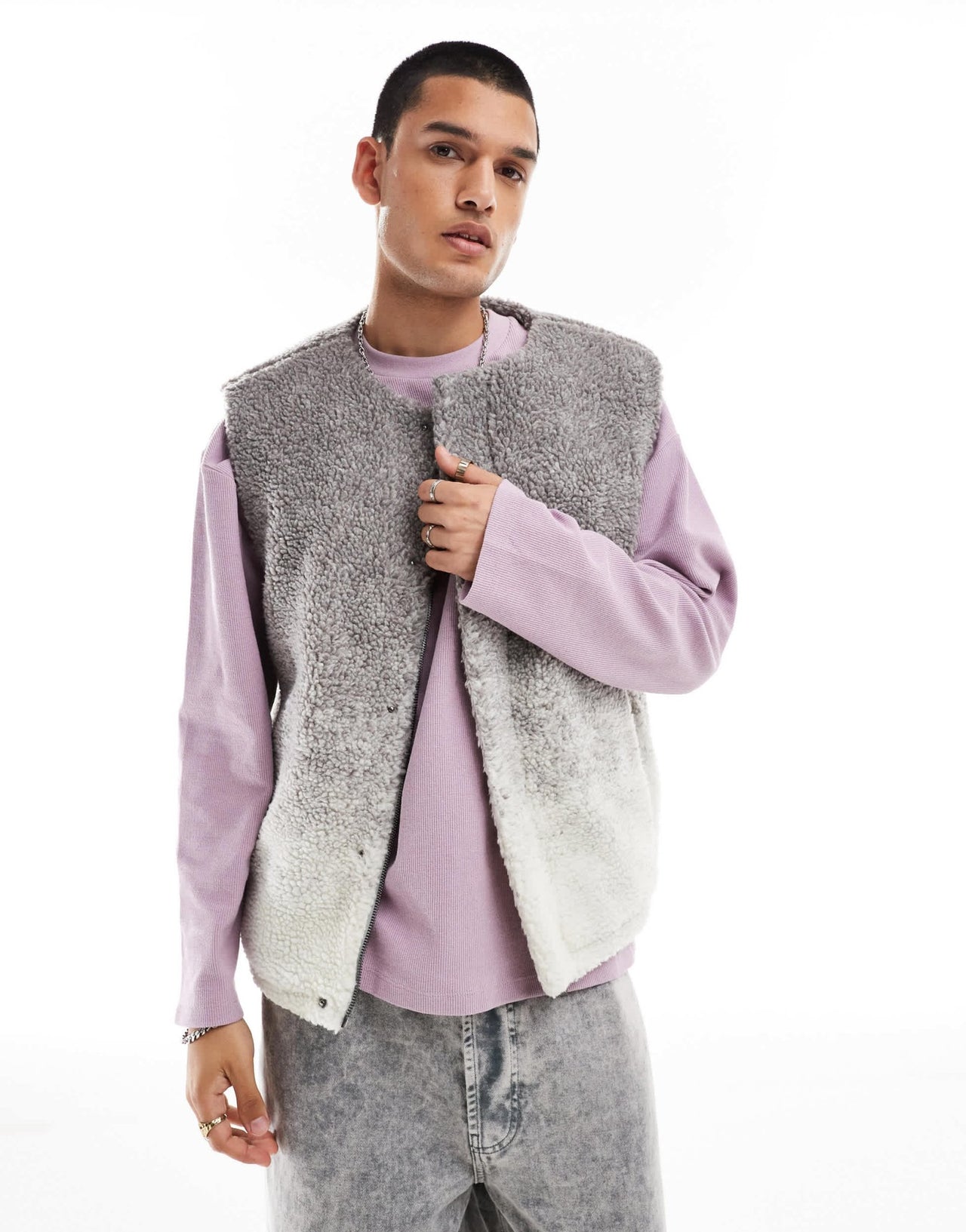 Native Youth ombre borg waistcoat in grey - ASOS Sample Sale