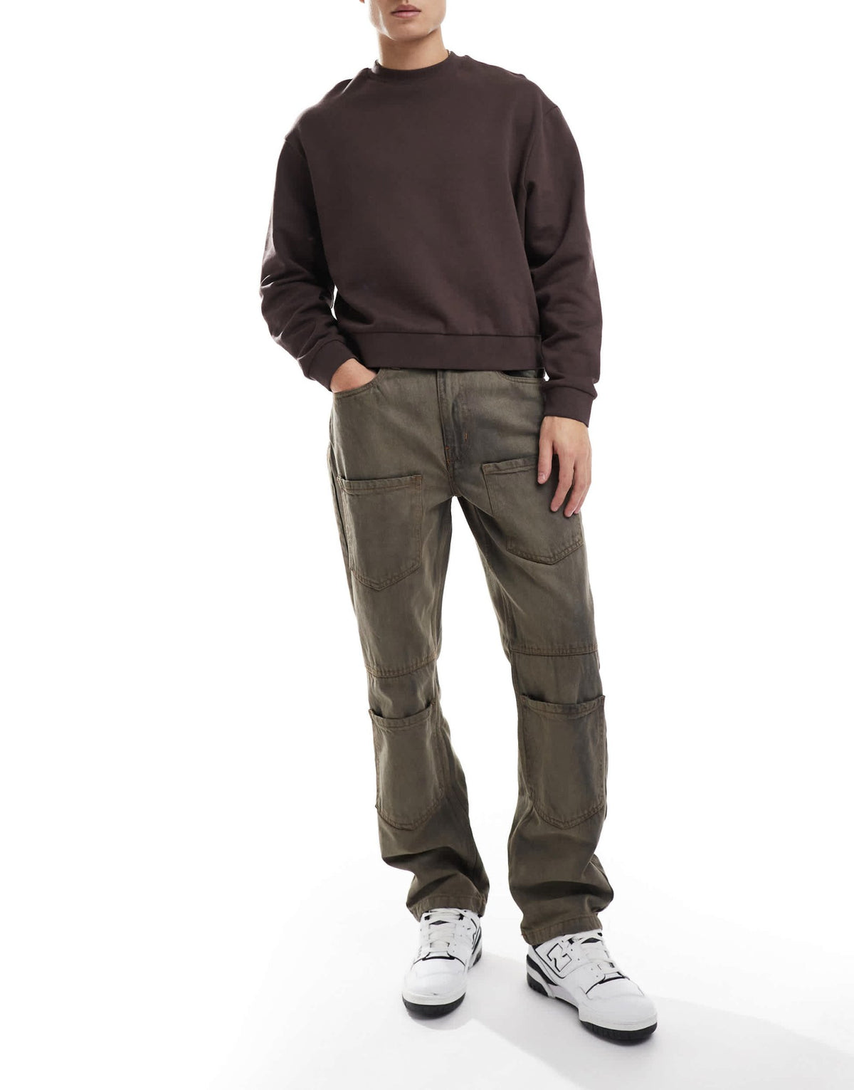 Native Youth patch pocket relaxed straight leg jeans in acid wash brown - ASOS Sample Sale