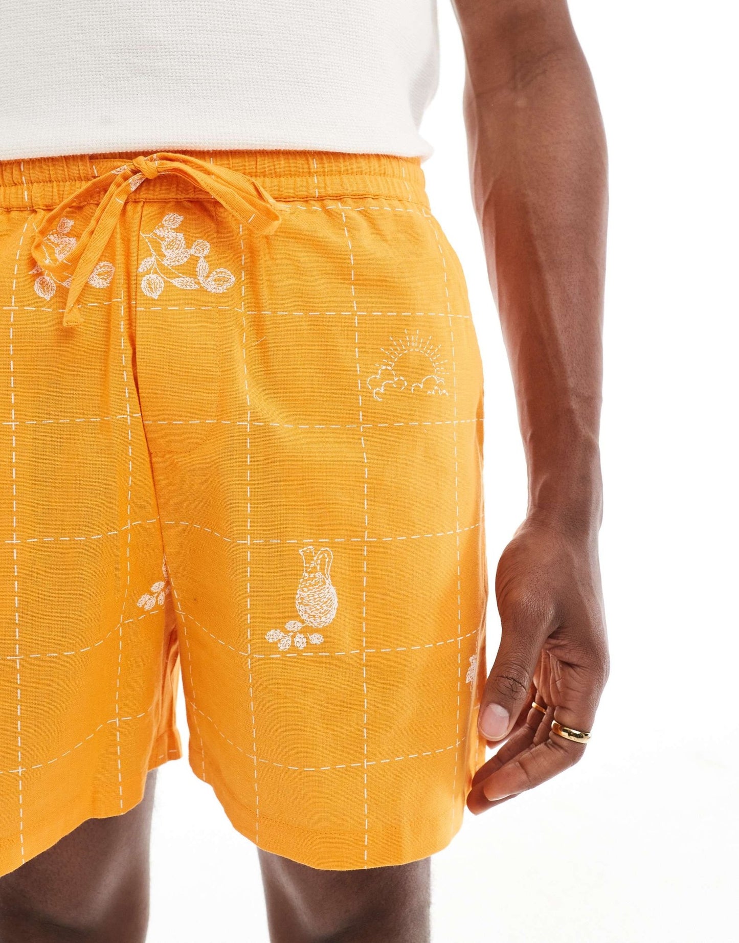 Native Youth patchwork stitch detail shorts in orange - ASOS Sample Sale