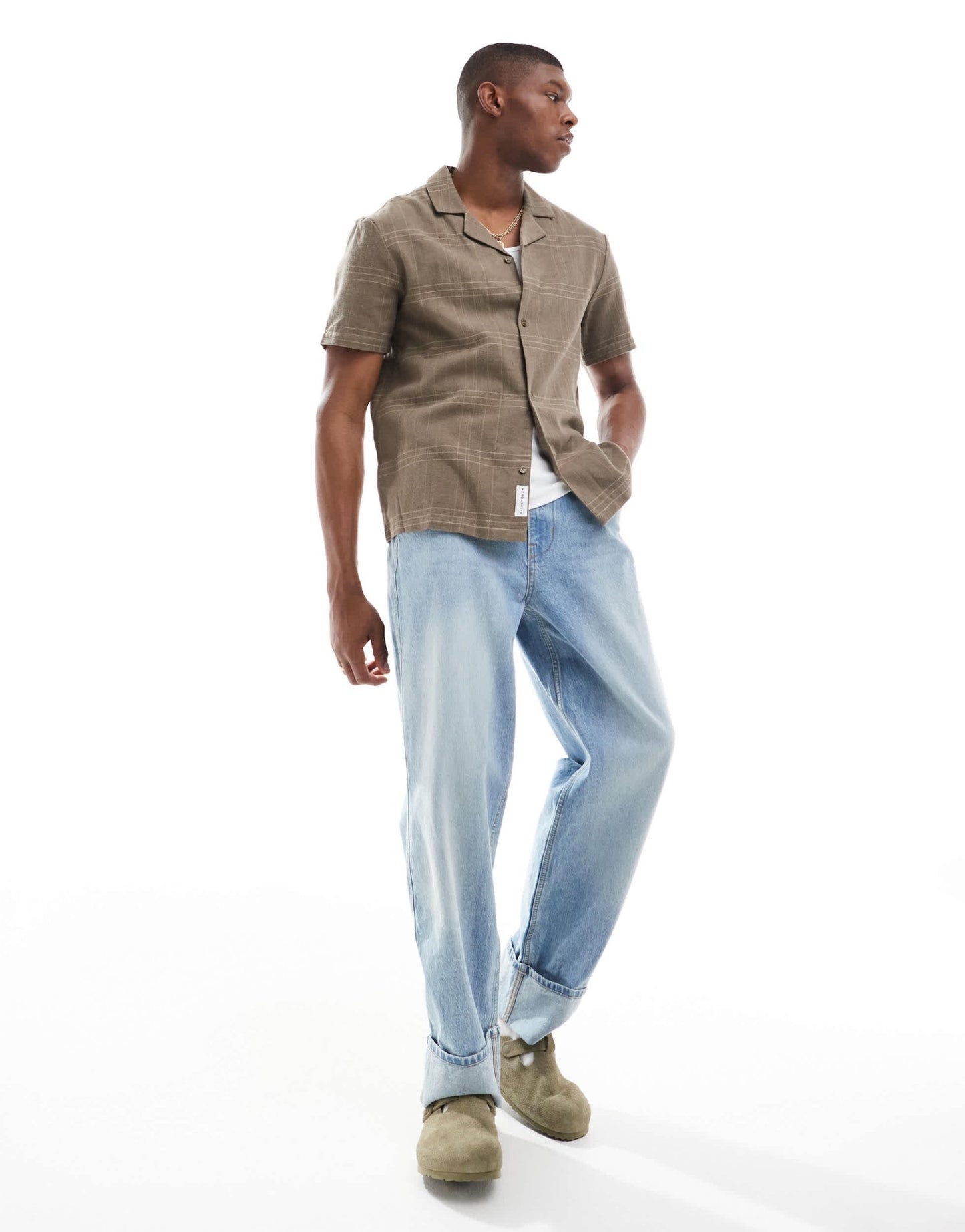 Native Youth regular revere collar burshed check shirt in brown - ASOS Sample Sale