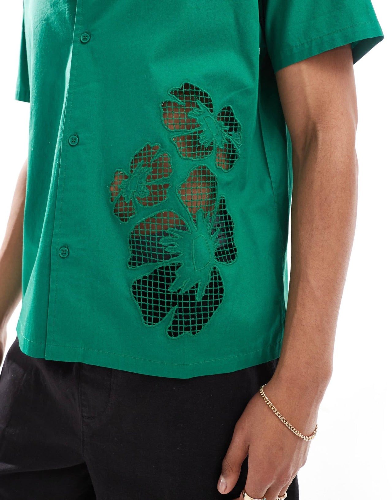 Native Youth revere collar cut-out detail shirt in forest green - ASOS Sample Sale
