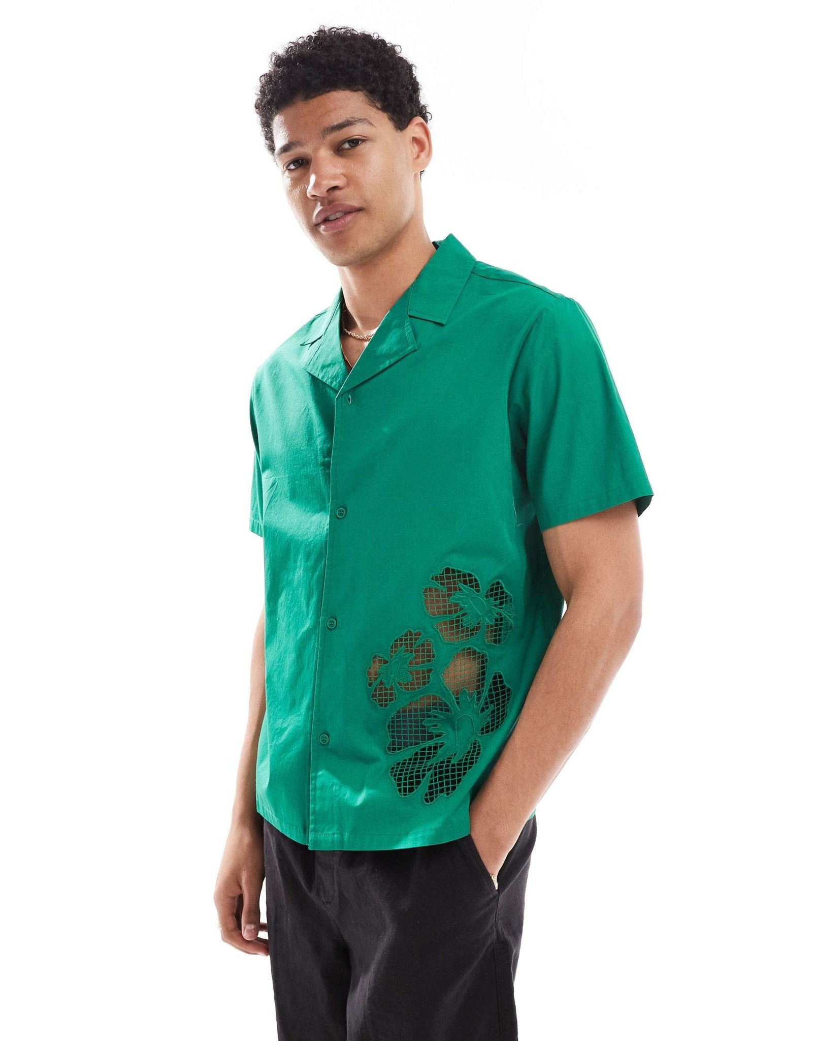 Native Youth revere collar cut-out detail shirt in forest green - ASOS Sample Sale