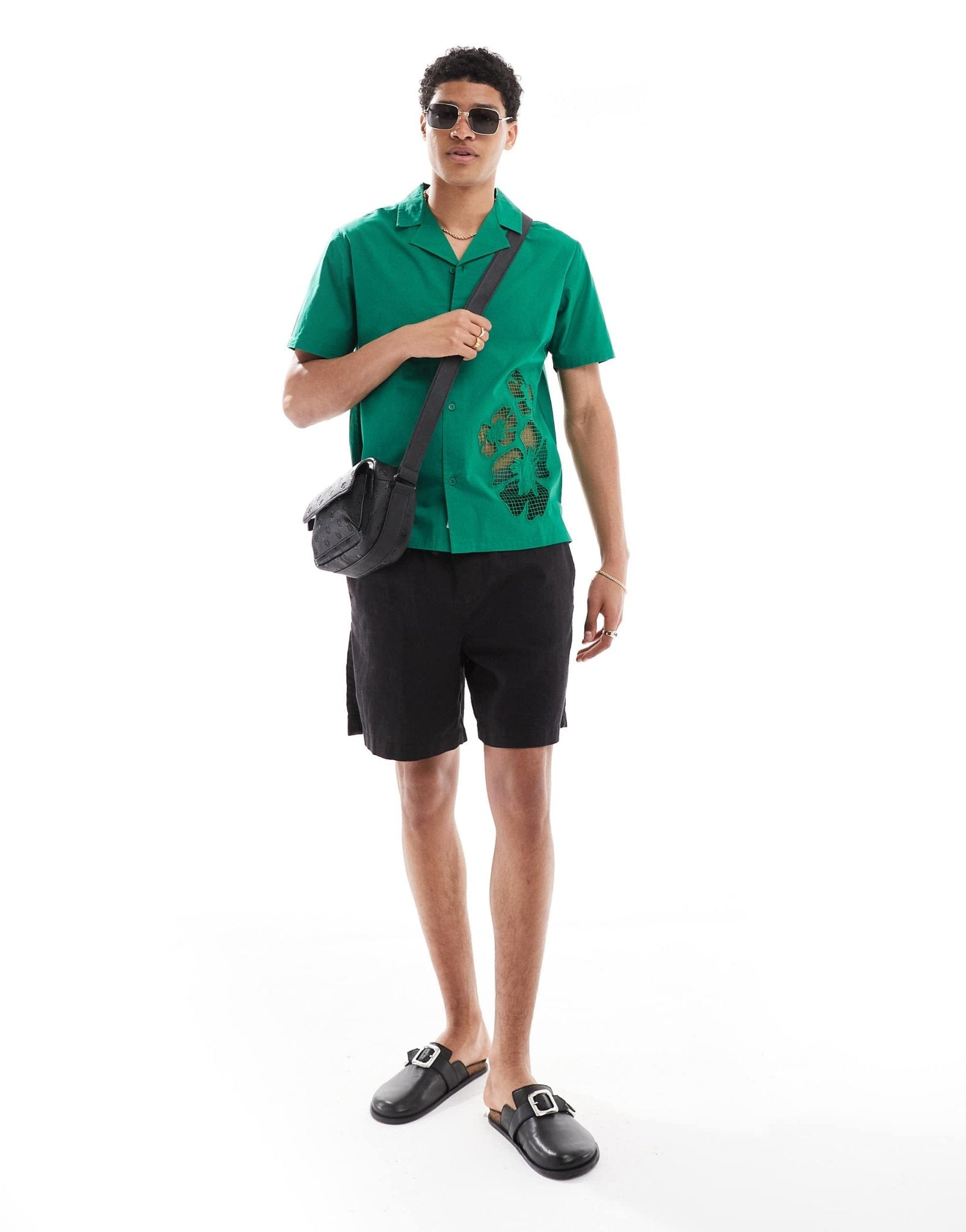 Native Youth revere collar cut-out detail shirt in forest green - ASOS Sample Sale