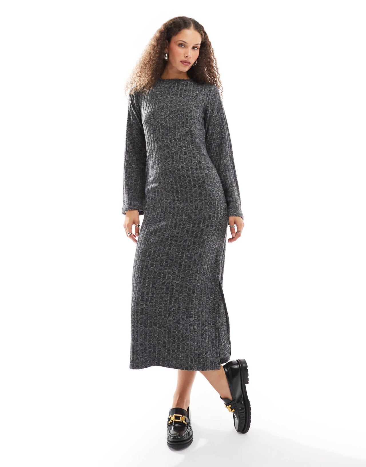 Native Youth ribbed back detail knitted maxi dress in grey marl - ASOS Sample Sale
