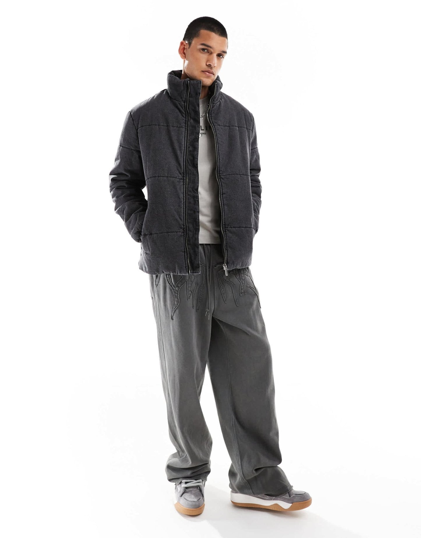 Native Youth stone washed denim puffer jacket in black - ASOS Sample Sale