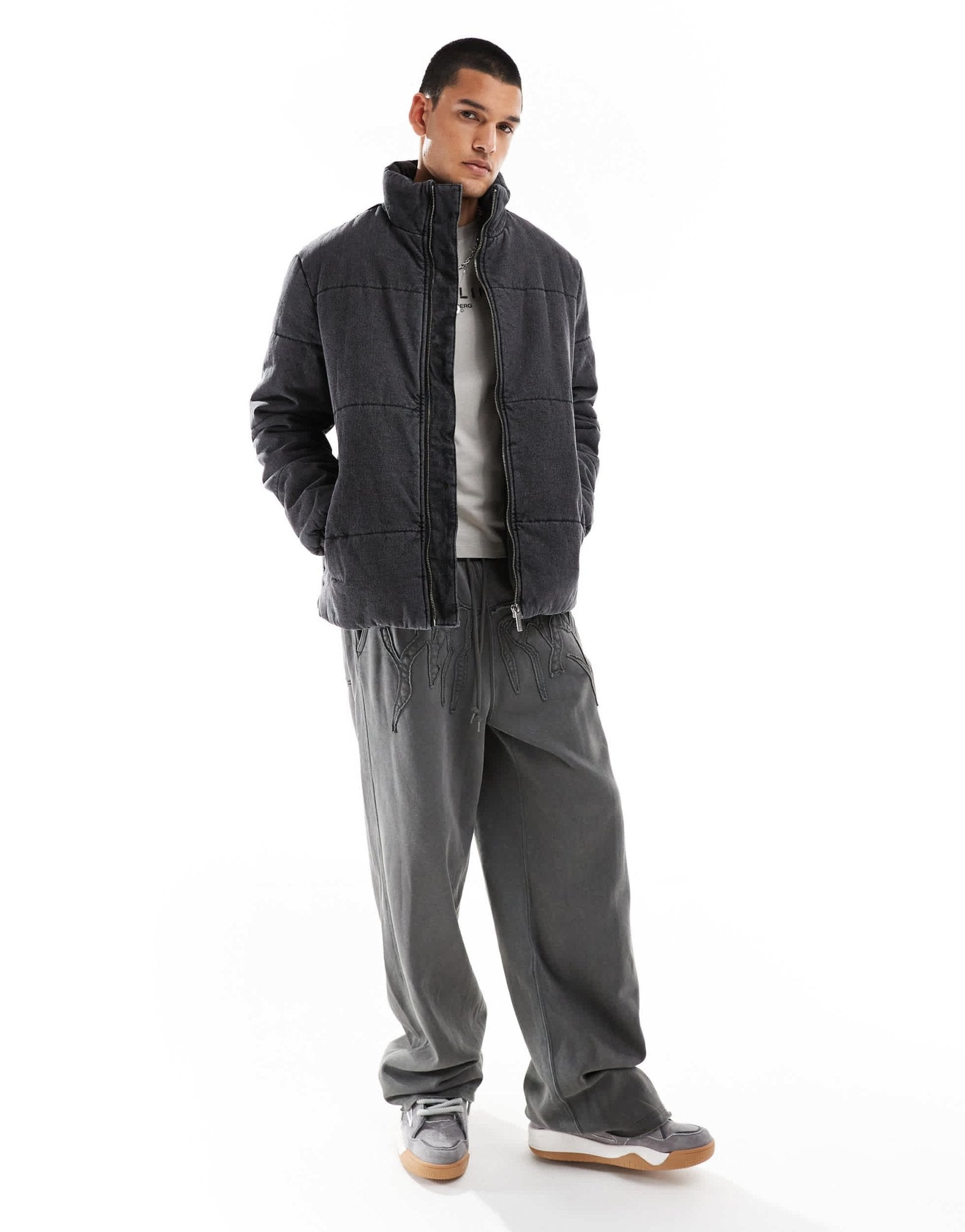 Native Youth stone washed denim puffer jacket in black - ASOS Sample Sale