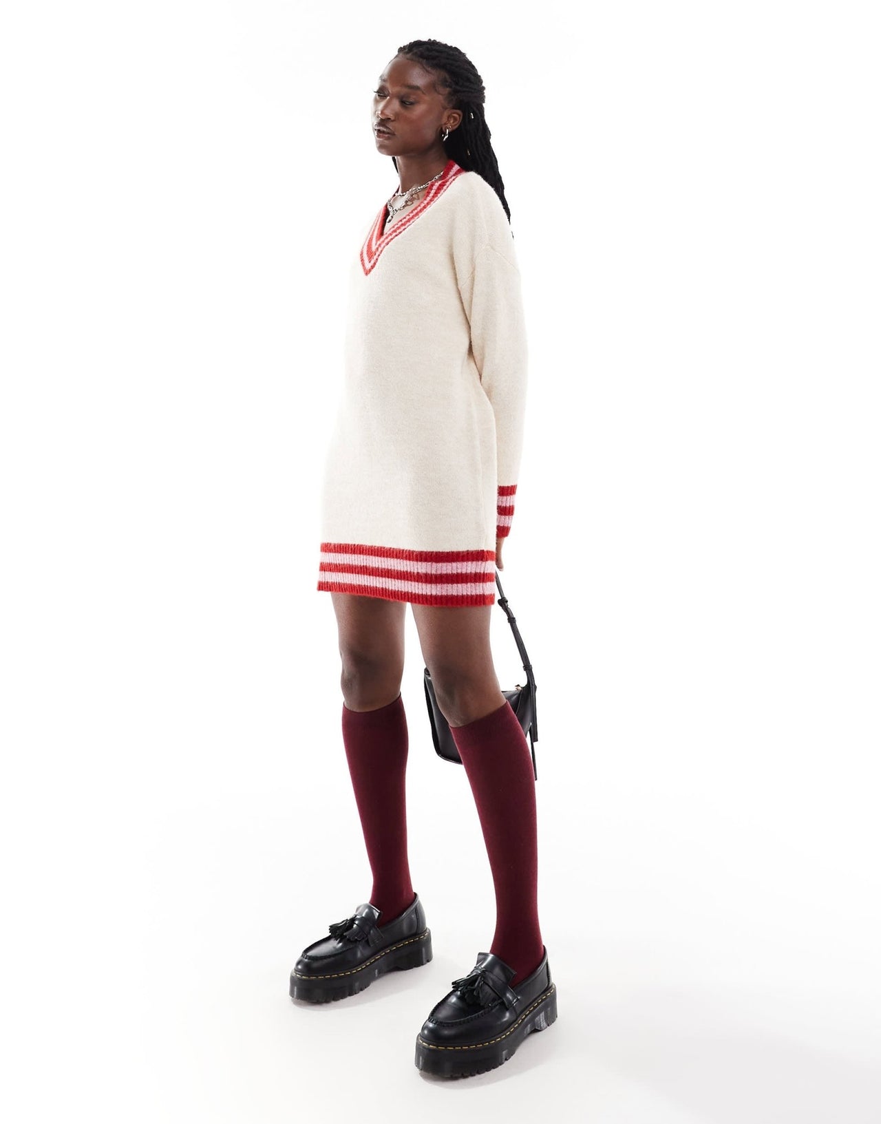 Native Youth stripe hem v - neck knitted mini dress in stone - ASOS Sample Sale