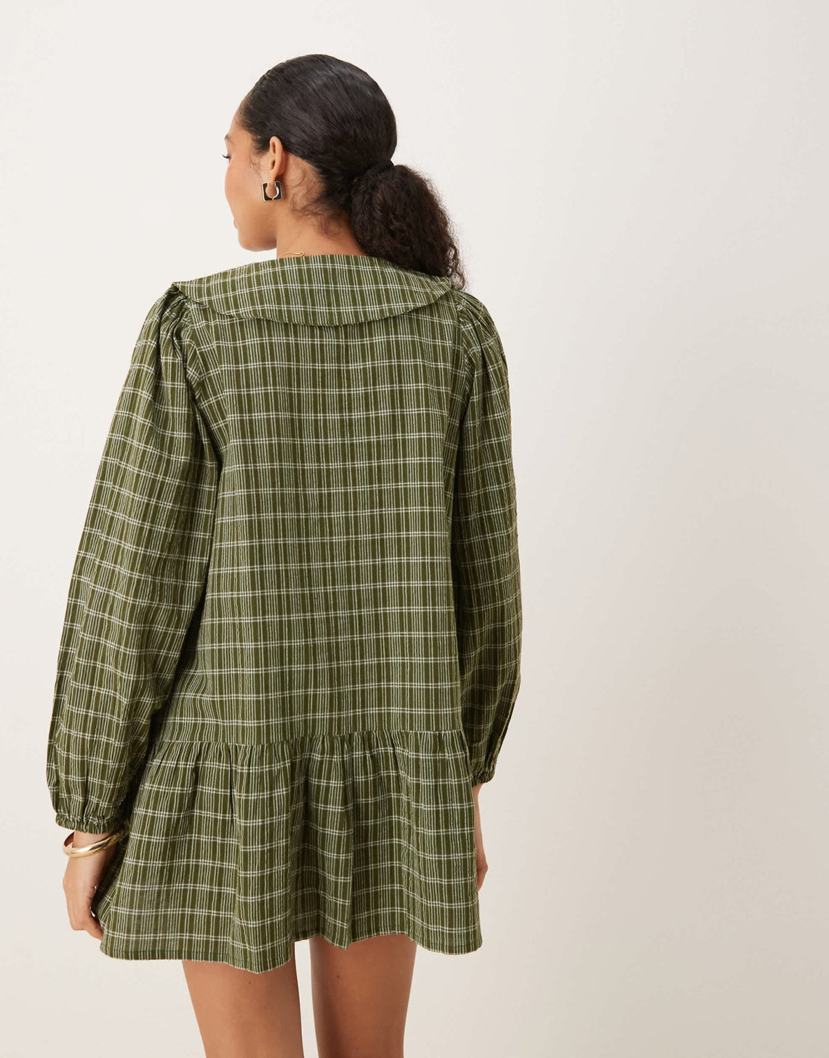 Neon Rose bow detail check mini smock dress in green - ASOS Sample Sale