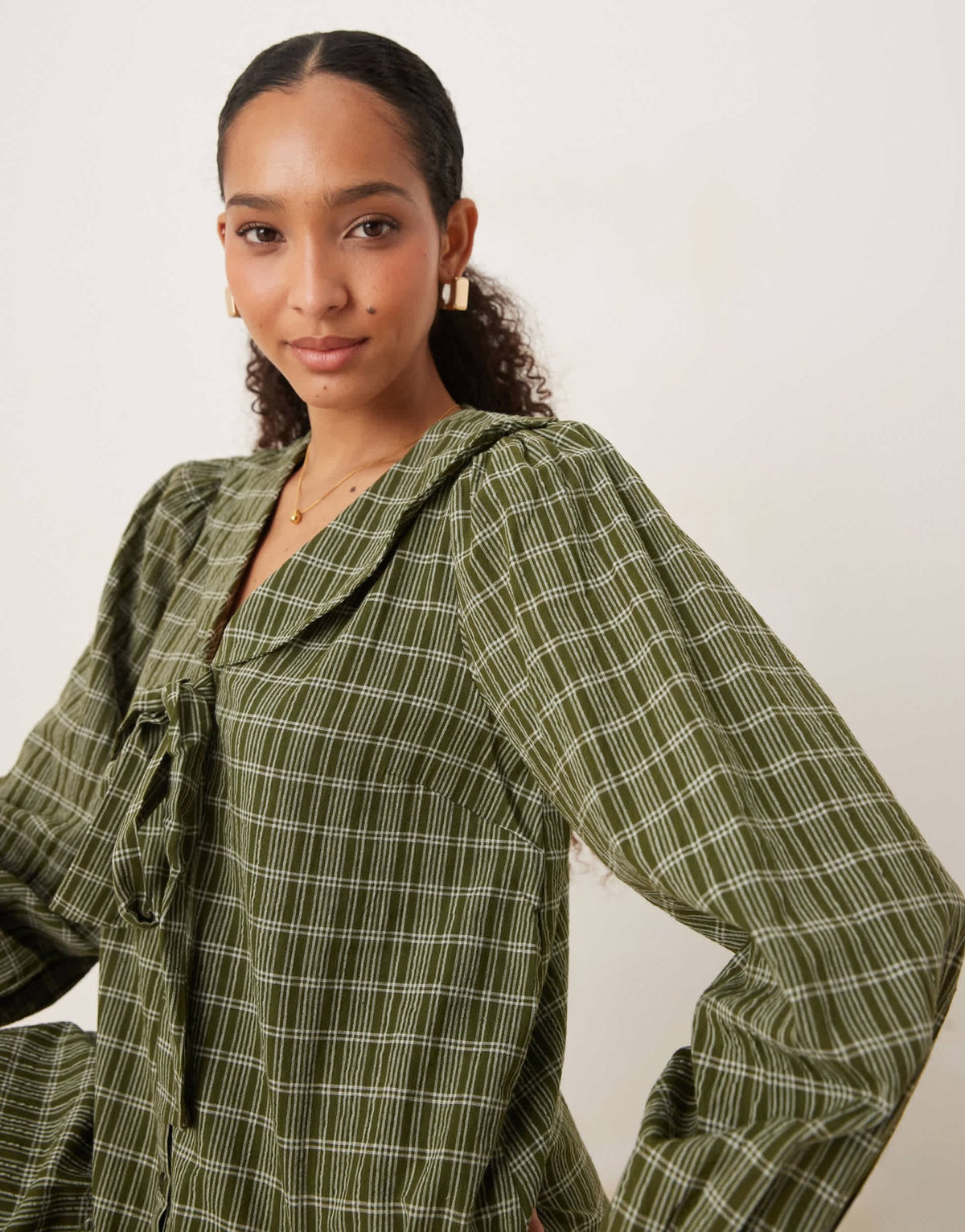 Neon Rose bow detail check mini smock dress in green - ASOS Sample Sale