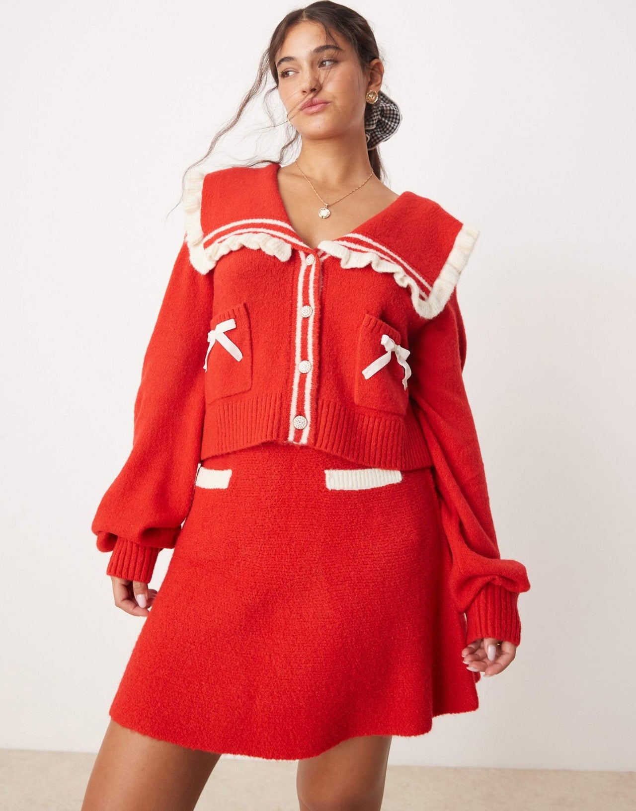 Neon Rose knitted pocket detail mini skirt co - ord in red - ASOS Sample Sale