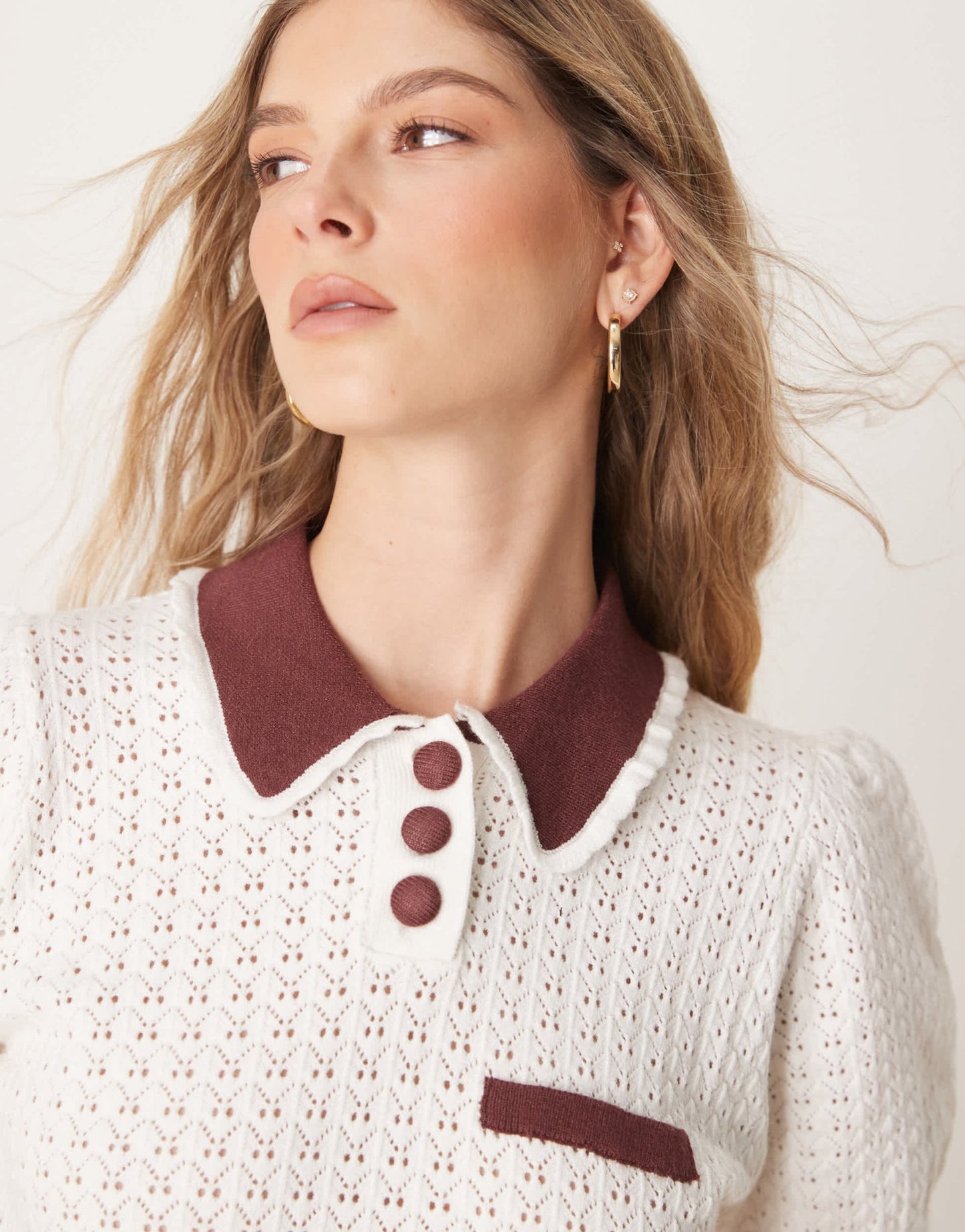 Neon Rose pointelle pull on cropped sweat in cream - ASOS Sample Sale