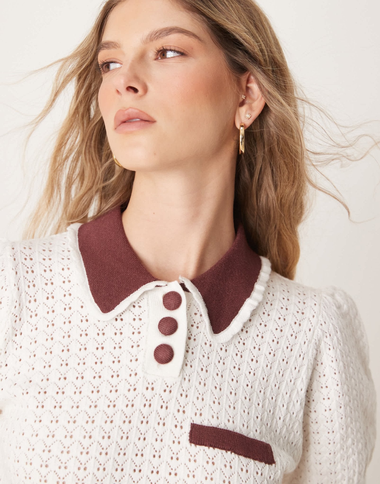 Neon Rose pointelle pull on cropped sweat in cream - ASOS Sample Sale