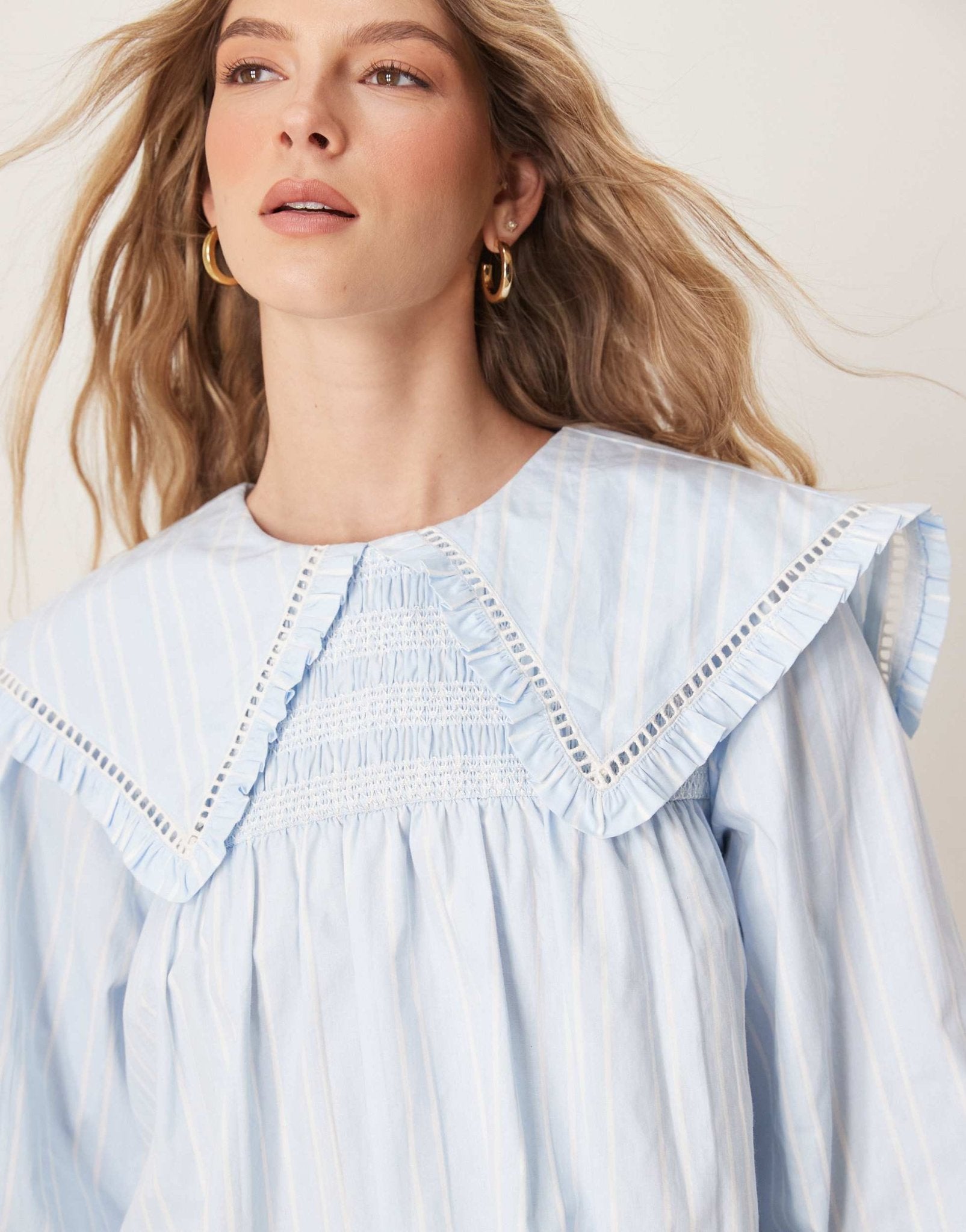 Neon Rose smocking detail babydoll dress in light blue - ASOS Sample Sale