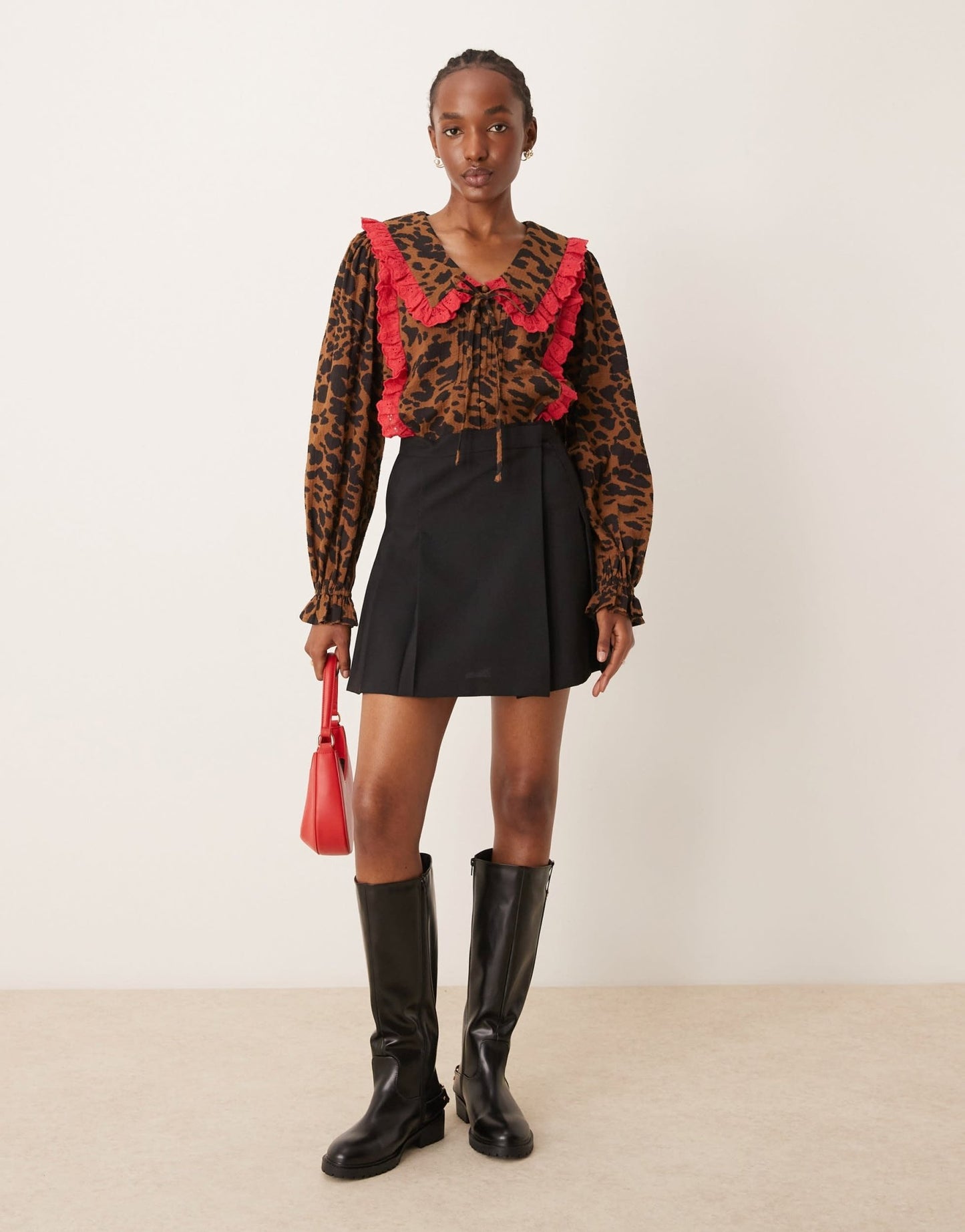 Neon Rose tie front blouse with ruffle collar in leopard print - ASOS Sample Sale
