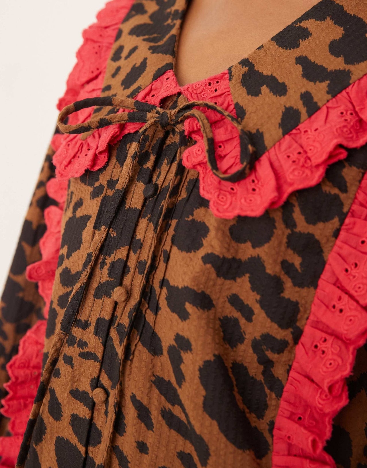 Neon Rose tie front blouse with ruffle collar in leopard print - ASOS Sample Sale