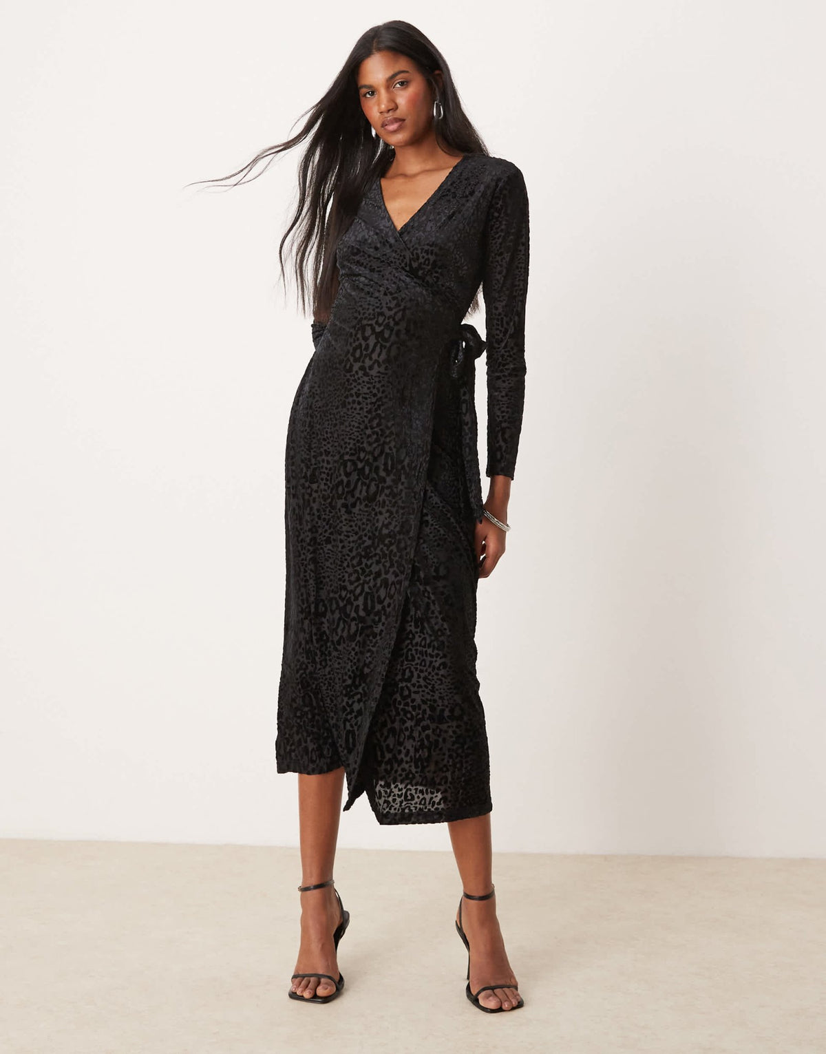 Never Fully Dressed burnout velvet wrap midaxi dress in black - ASOS Sample Sale