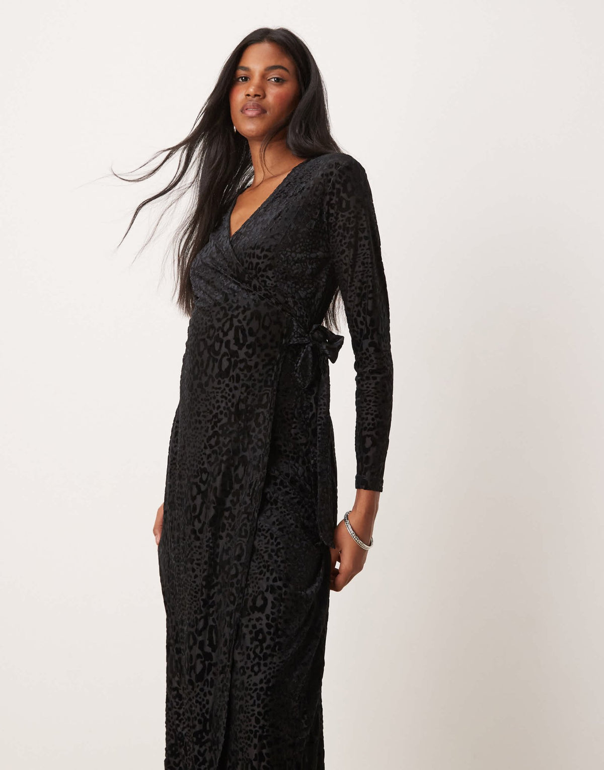 Never Fully Dressed burnout velvet wrap midaxi dress in black - ASOS Sample Sale