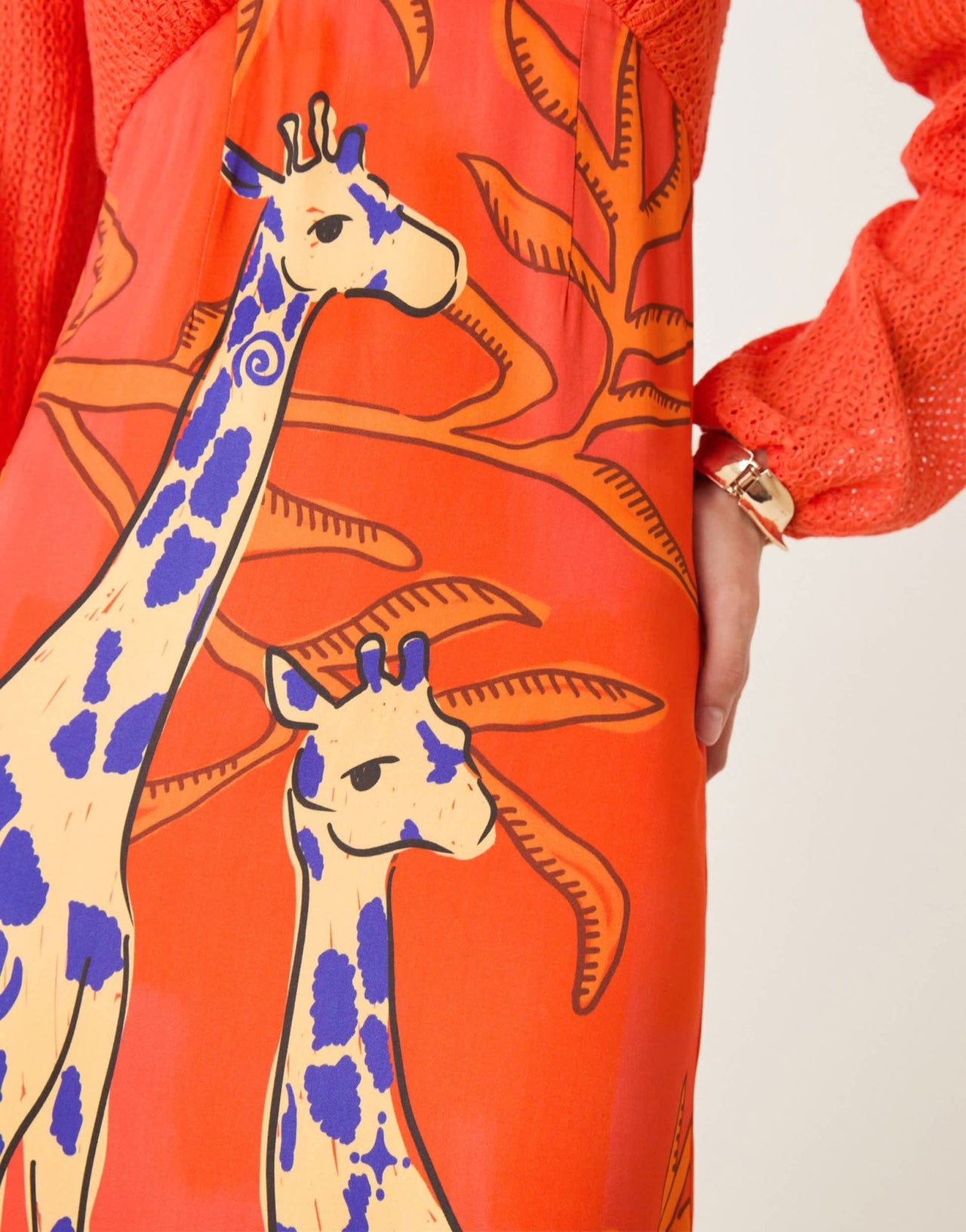 Never Fully Dressed contrast balloon sleeve midaxi dress in orange giraffe print - ASOS Sample Sale