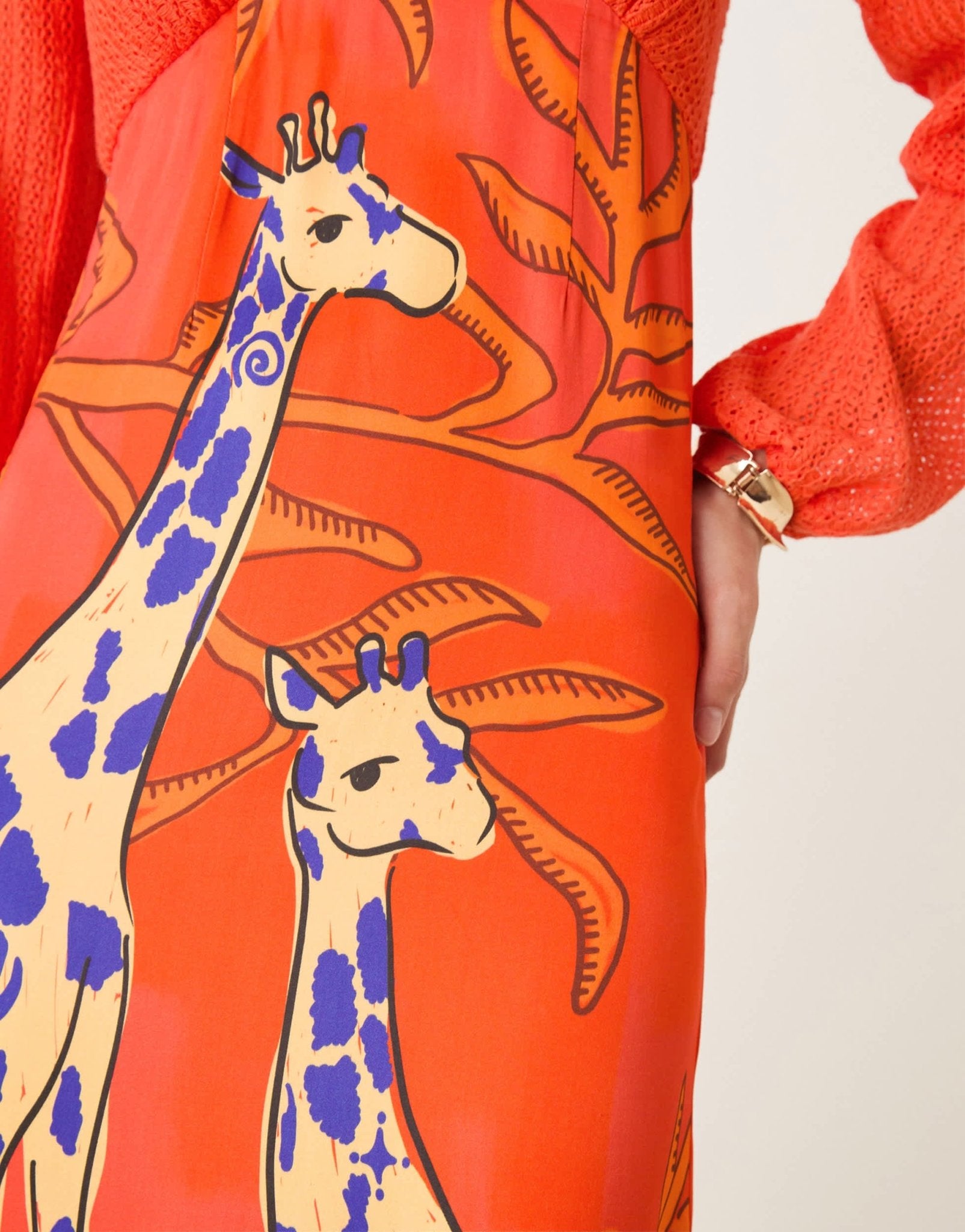 Never Fully Dressed contrast balloon sleeve midaxi dress in orange giraffe print - ASOS Sample Sale
