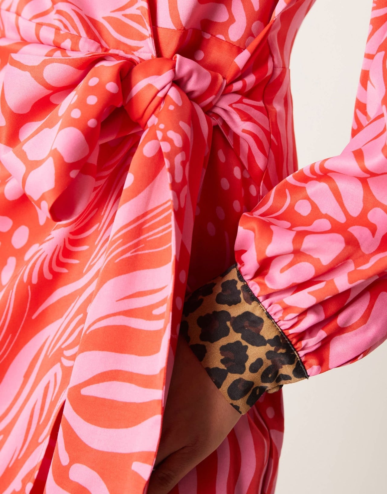 Never Fully Dressed contrast cuff animal print mini dress in red and pink - ASOS Sample Sale