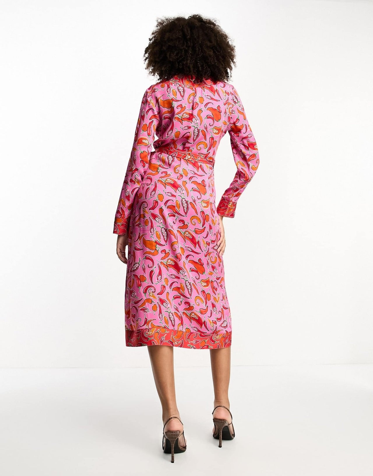Never Fully Dressed contrast wrap midi dress in pink and red chilli print - ASOS Sample Sale