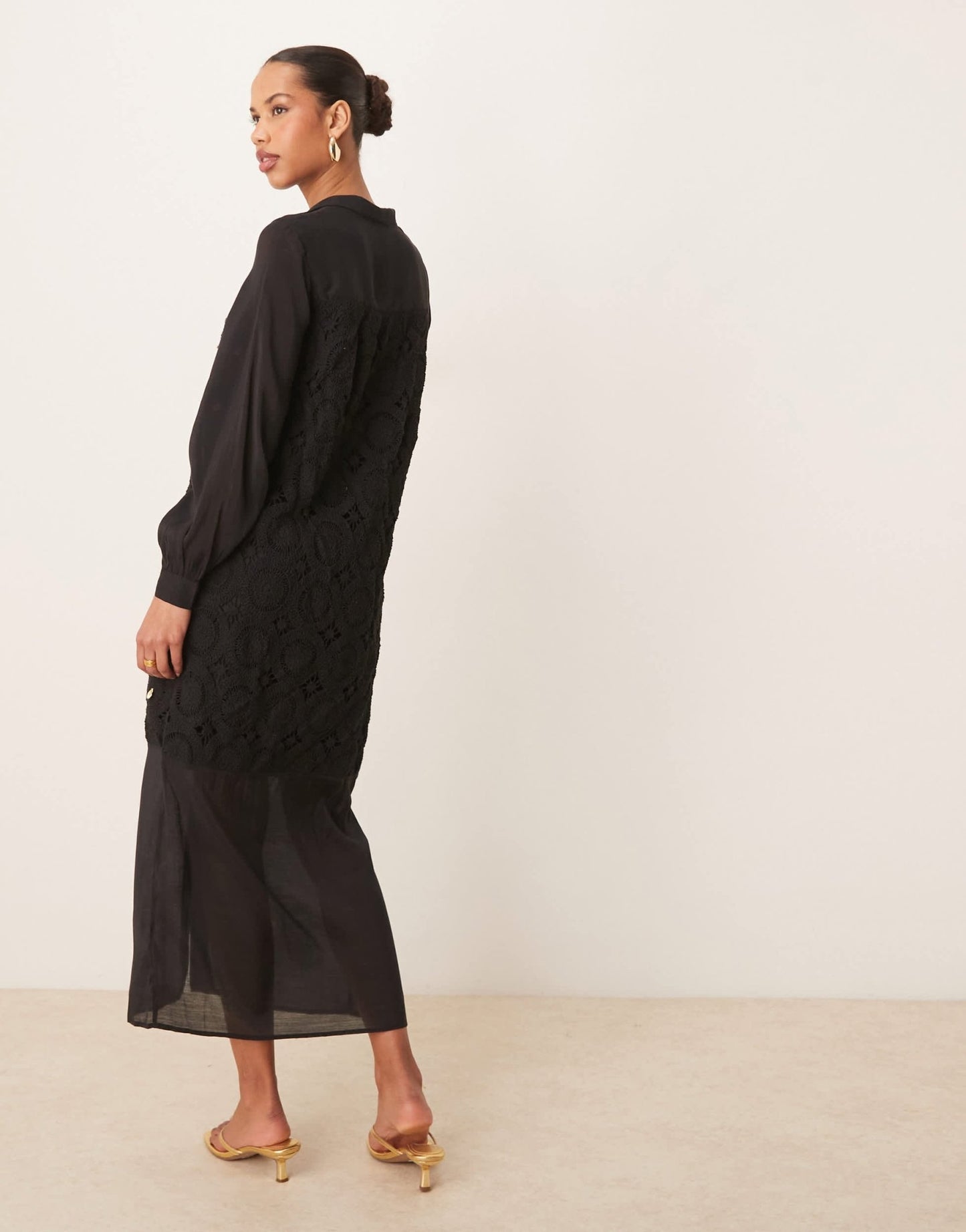 Never Fully Dressed crochet longline shirt dress in black - ASOS Sample Sale