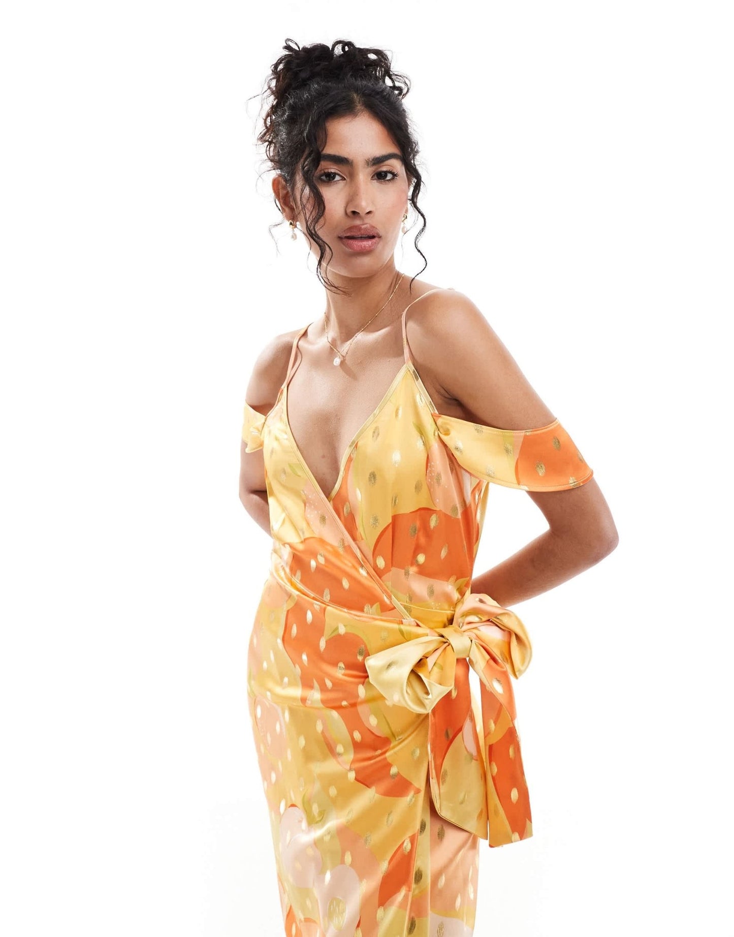 Never Fully Dressed gold fleck off shoulder midaxi dress in ombre - ASOS Sample Sale